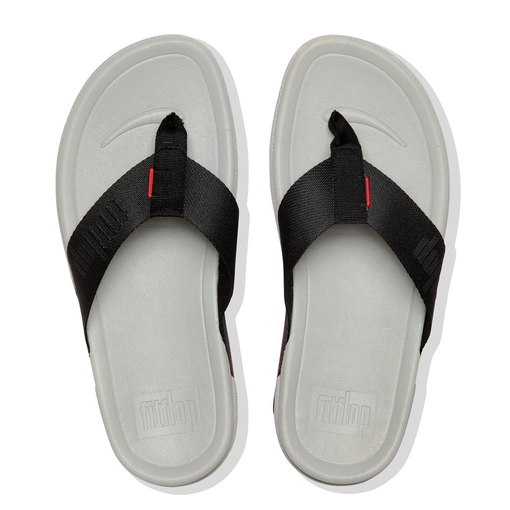 Fitflop Mens Sandals - Surfer Woven Logo Toe-post - Black/Grey - 462-POEXAI